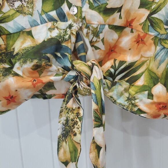 Panama Jack Tropical Floral Safari Zebra Linen Blend Sleeveless Top Size Large - Picture 5 of 6